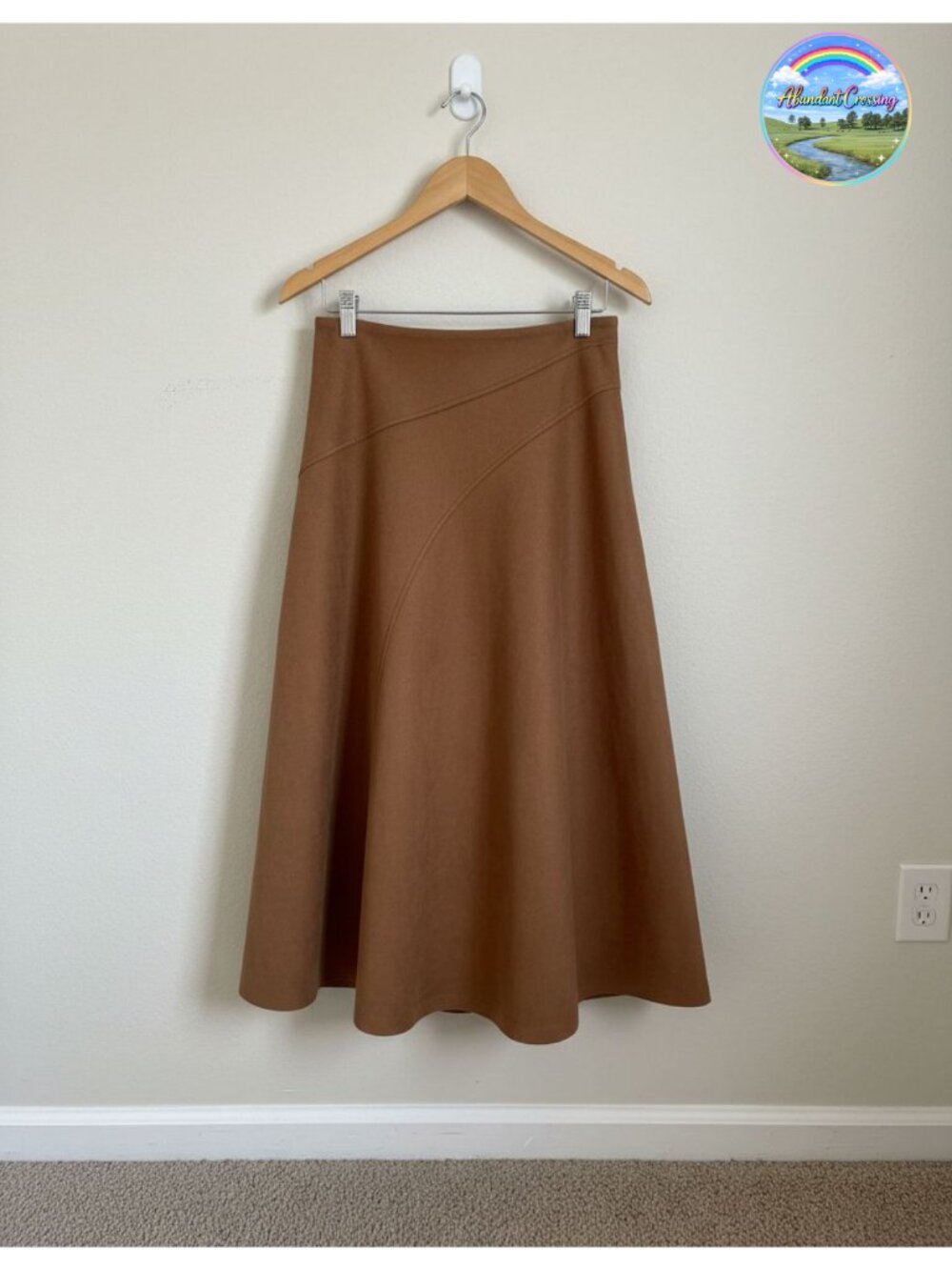Women's High Waist A-Line Faux Suede Midi Skirt